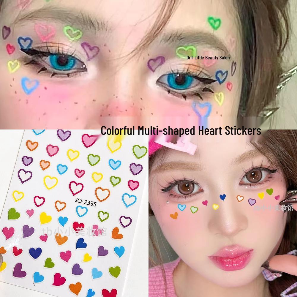 Dopamine Makeup Heart Stickers: Colorful Face & Nail Decorations for Festivals
