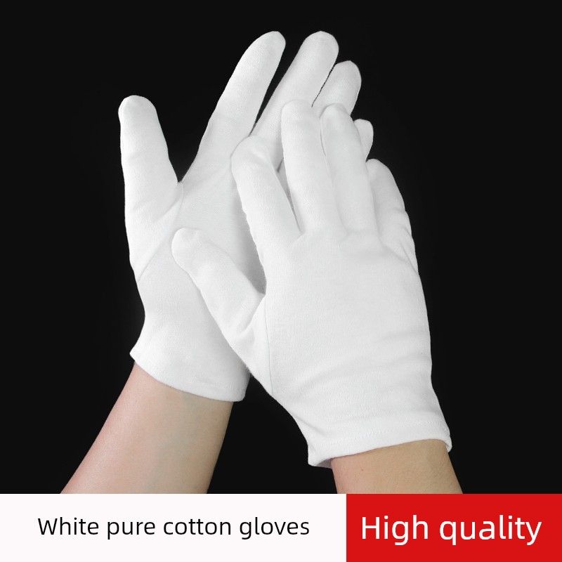 

Тонкие черные хлопковые перчатки стрейч клетчатые дышащие чистый трикотаж этикет мужские и женские для вождения работы прочные нарукавники White [3 pairs-High quality] pure cotton gloves M