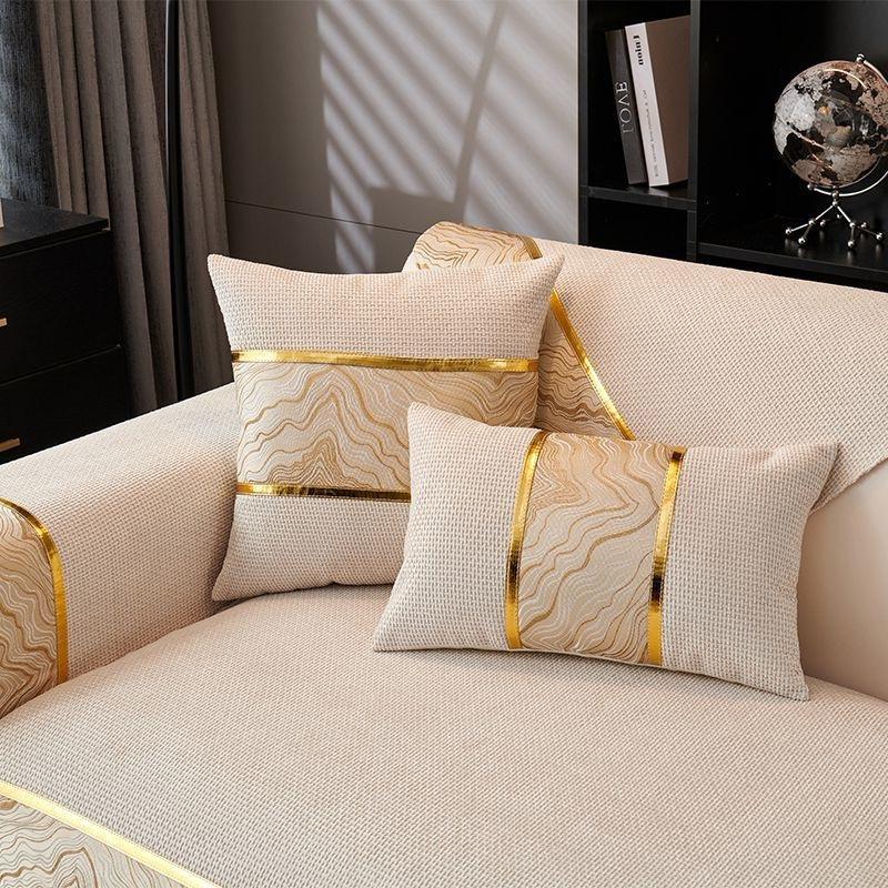 Chenille Solid Color Splicing Pattern Edges Sofa Cover Thicken Sofa Cushion Anti-slip Four Seasons Couch Cushion for Living Room