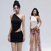 2025 New Fashionable Casual Women's T-Shirt Solid Color Single Shoulder Asymmetrical Slim Fit Top One-Piece Neck