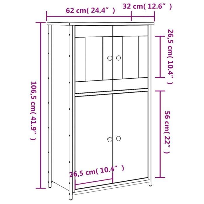 VidaXL Buffet haut chêne sonoma 62x32x106,5 cm bois d'ingénierie 834206