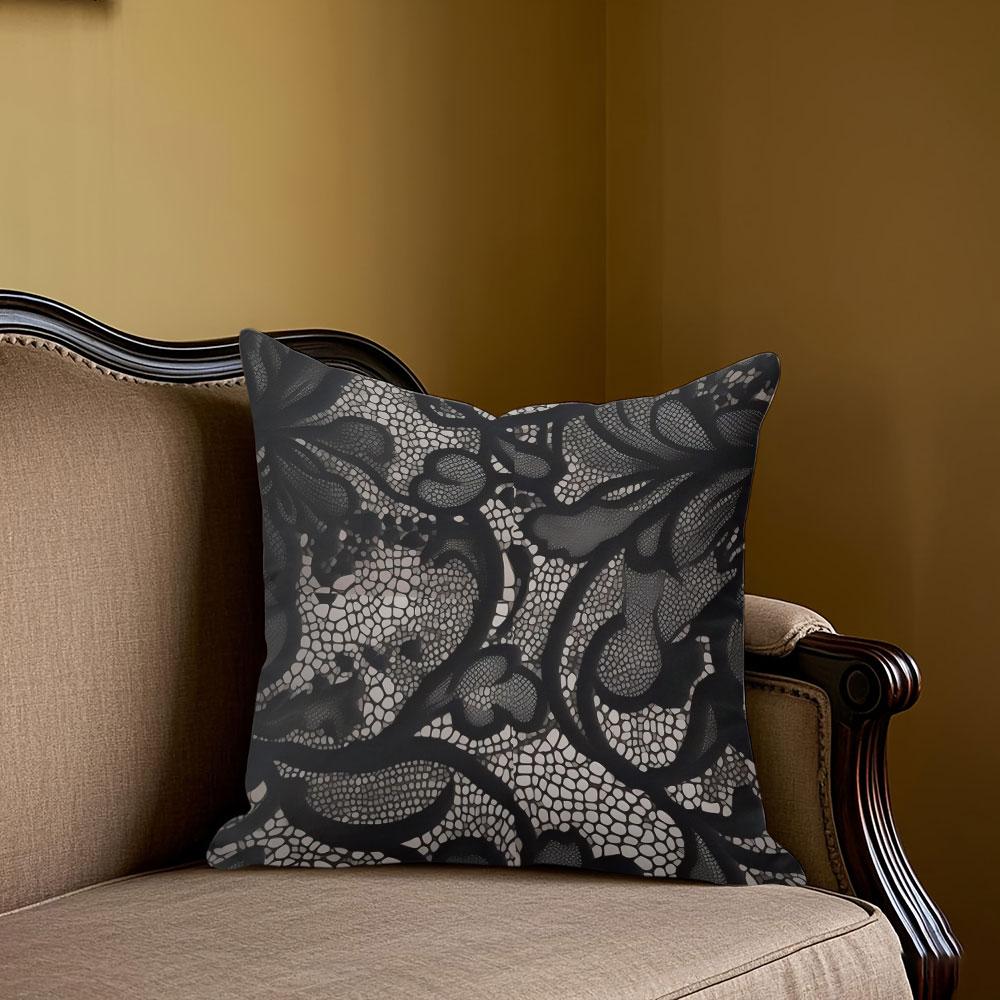 Black Lace Pattern Square Jacquard Pillow Cover for Sofa Office Waist Cushion Cover Home Decorative Pillowcase
