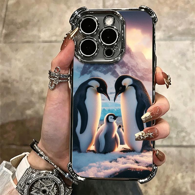 Penguins Love At The North Pole Soft Phone Case For iPhone 15 16 17 Air 14 Pro Max 16E Plus 13 12 Mini Plating Anti-Fall Fundas