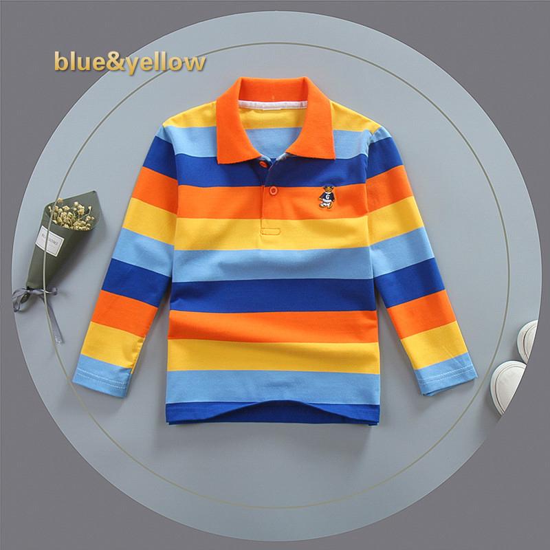 Children Boys POLO T-shirt Cotton Long Sleeve Striped T Shirts Pullover Tops