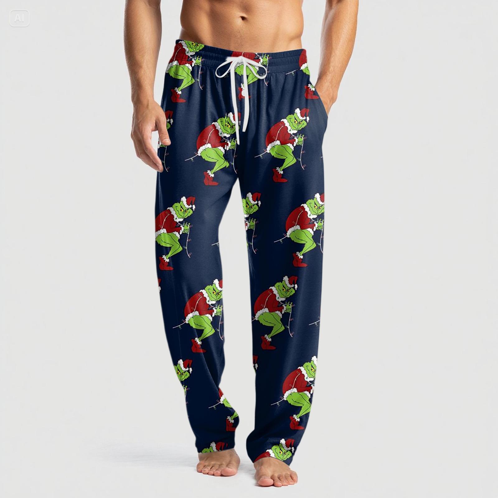 

Мужские вязаные модные брюки с принтом, карманами, повседневные, пижамные L