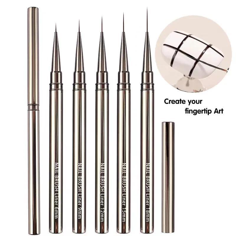 6/9/12/15/18mm Nail Liner Pinsel Set Zeichnen Linien Streifen Malerei Blume Stift Nail art Maniküre Metall Griff