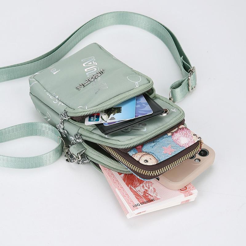 Mini-Crossbody-Handytasche für Damen – Leichter, wasserabweisender Nylonstoff mit Kartenfächern und Münzfach, Verstellbarer Riemen