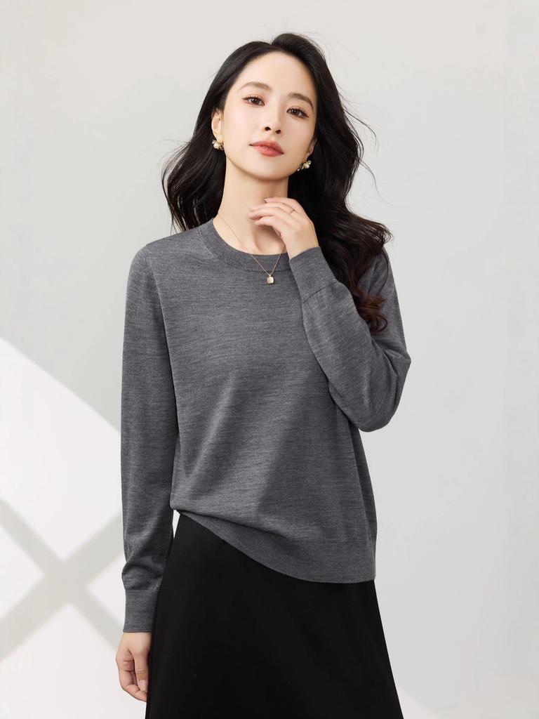 Minimalist Women's Crew Neck Pure Wool Long Sleeve Pullover
