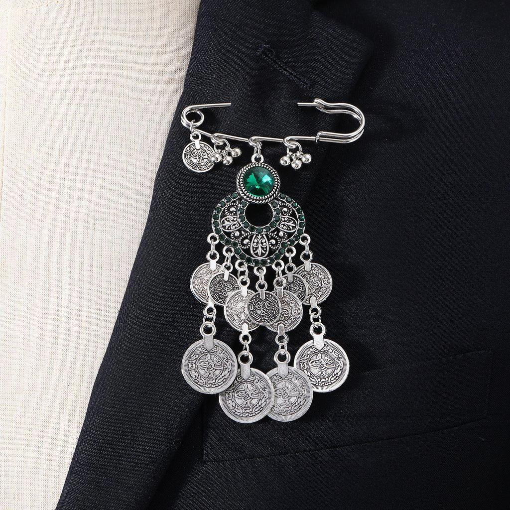 Bohemian Rhinestone Flower Tassel Brooch for Women - Exotic Style Suit Coat Pin