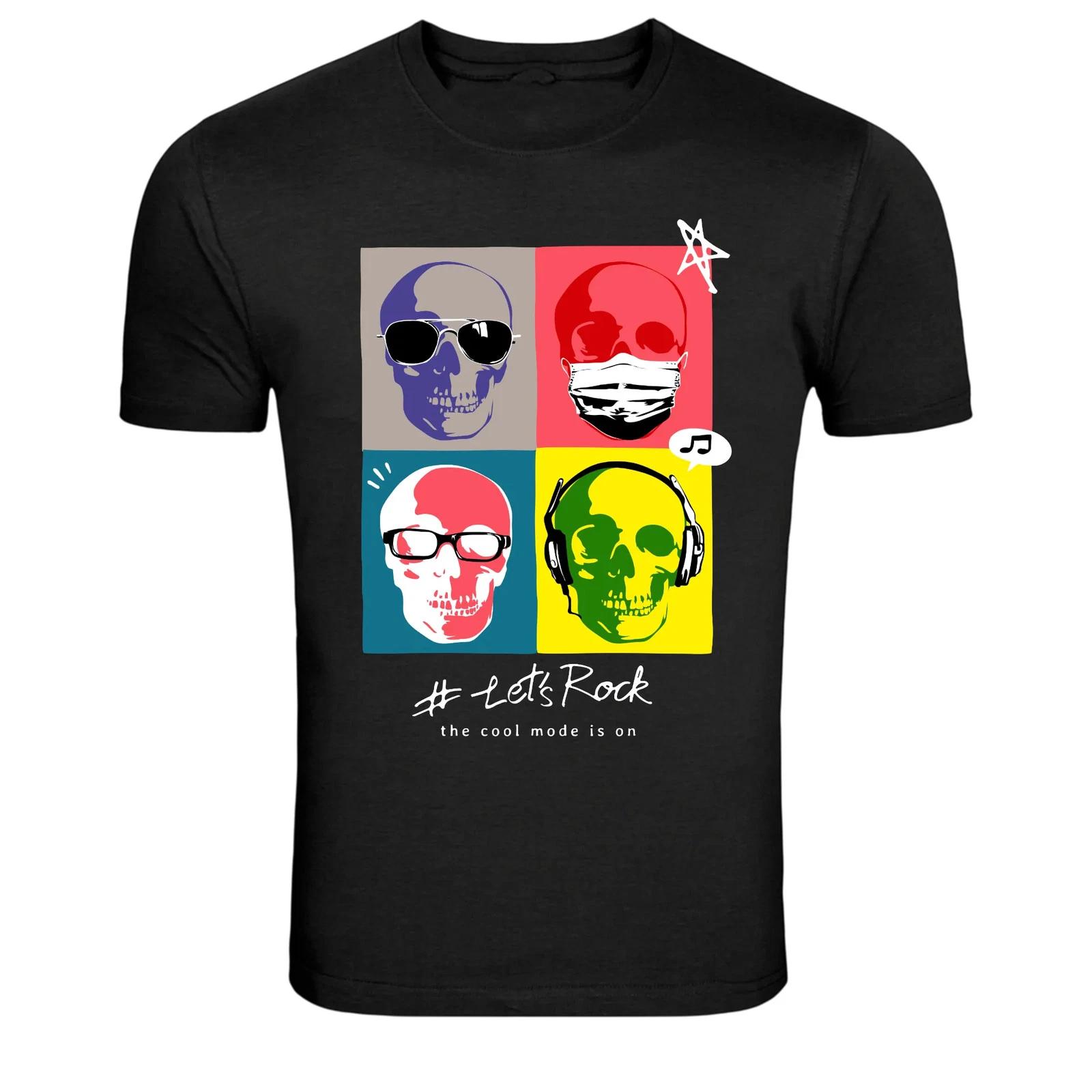 Let s Rock Skull Pop Art Music Graphic T-Shirt XXXXL