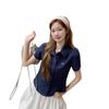 College style bow embroidered short-sleeved shirt women's summer new small versatile and thin chic top