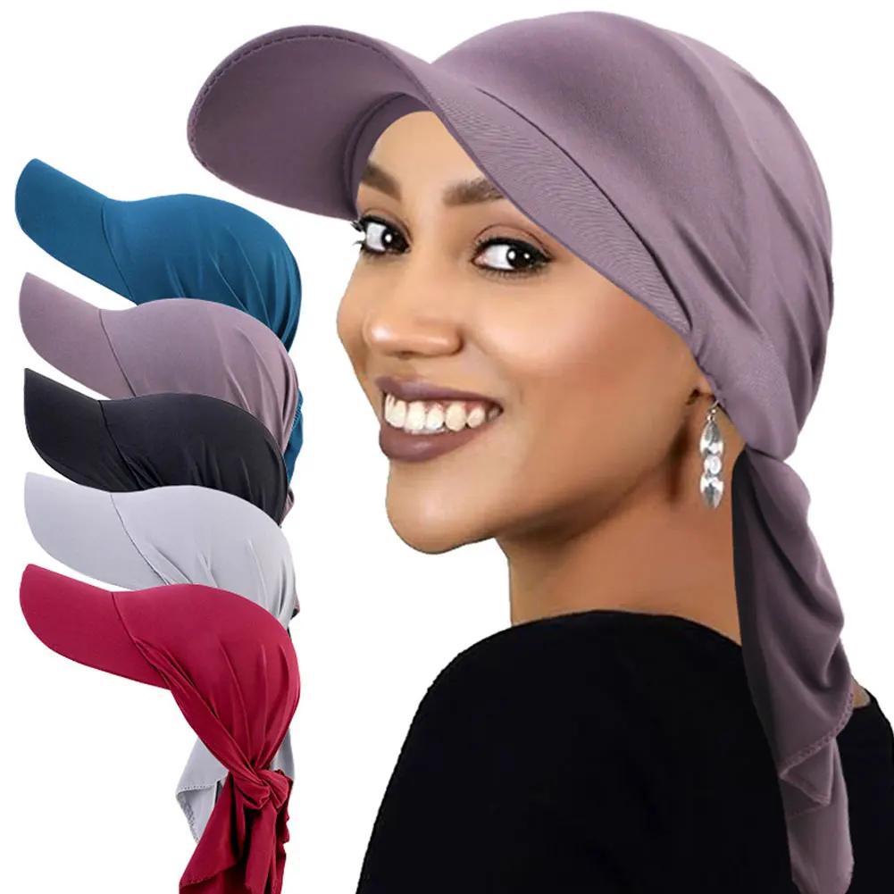 Women Ethnic Style Classic Solid Color Turban Hat Curved Brim Adjustable Baseball Cap Breathable Sunscreen Headscarf Hat