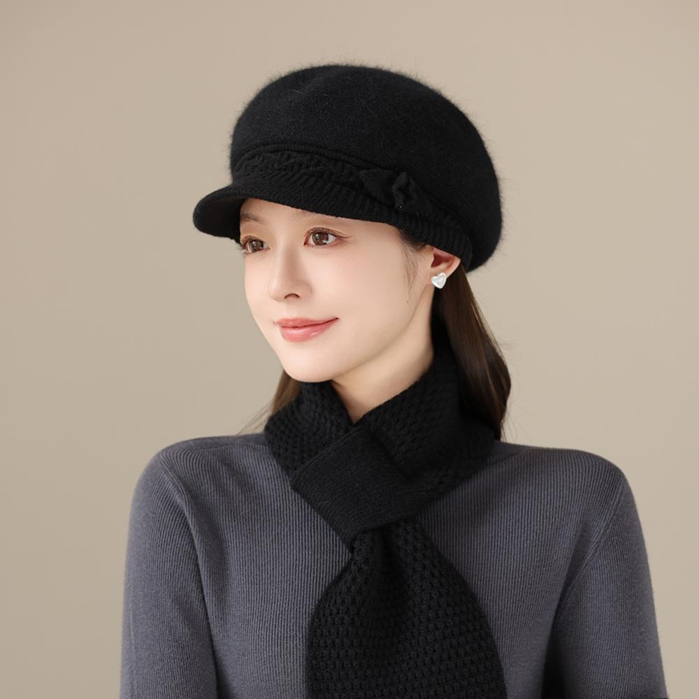 

Новая женская модная зимняя теплая одежда, теплая шапка с плюшевой меховой подкладкой для женщин, повседневная вязаная шапка из кроличьего меха для улицы Set（56cm-60cm）