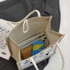Linen Button Zipper Handbag Women Tote Large Capacity Grocery Bag Gift Bag Beach Organizer Portable Shopping Lunch Bag