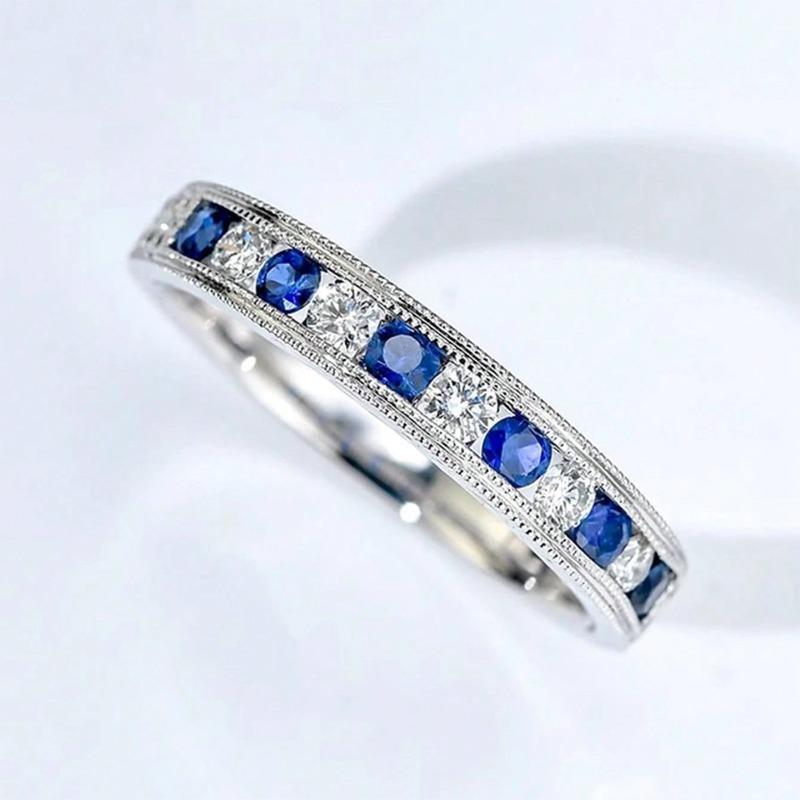 

Luxury minimalist retro design blue and white zircon ring - women s fashion jewelry, unique row of diamonds index finger ring no. 6