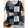Women's Plus Size Faux Denim Patchwork Printed Short Sleeve Round Neck Casual T-Shirt No Accessories Accessories Not Included