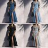 Elegant Spliced Mesh Long Sleeve Dress With Slit For Daily Wear