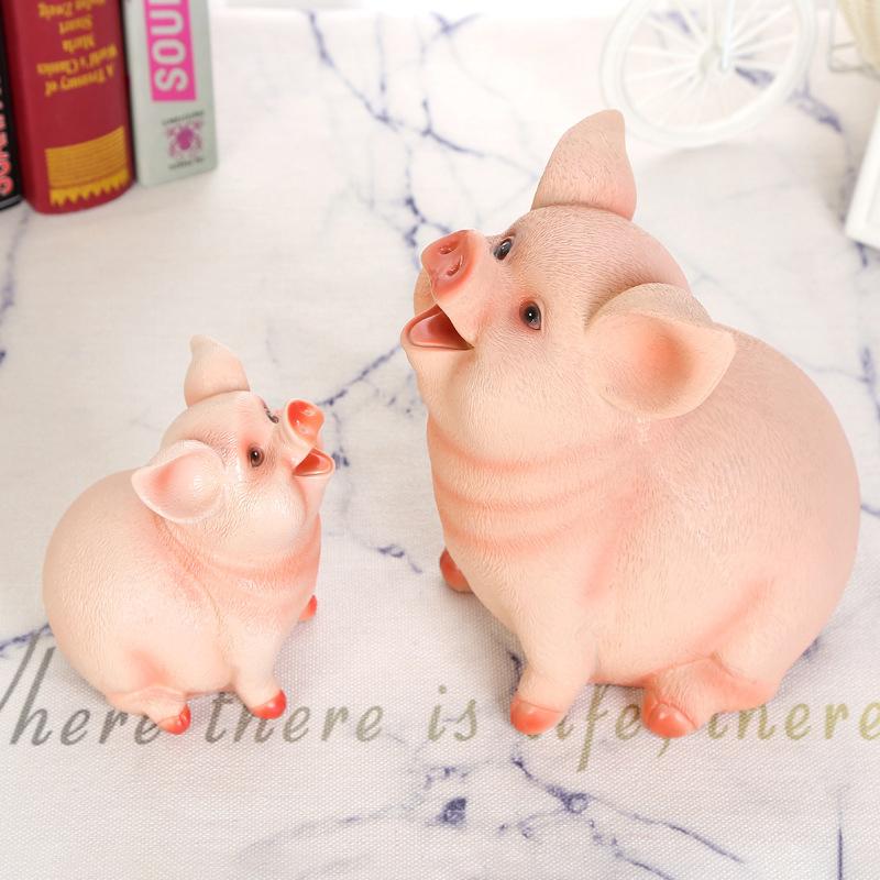 Bedroom Resin Piggy Bank Child Piggy Bank Cute Pig Piggy Bank Desktop Household Decoration Craft for Gift Kids Money Saving Box