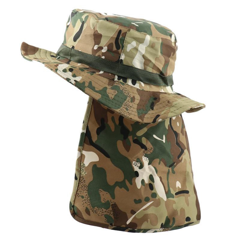 Men's and women's outdoor camouflage sun protection hat neck protection devil hat sunshade UV protection bucket hat leaf shawl hat
