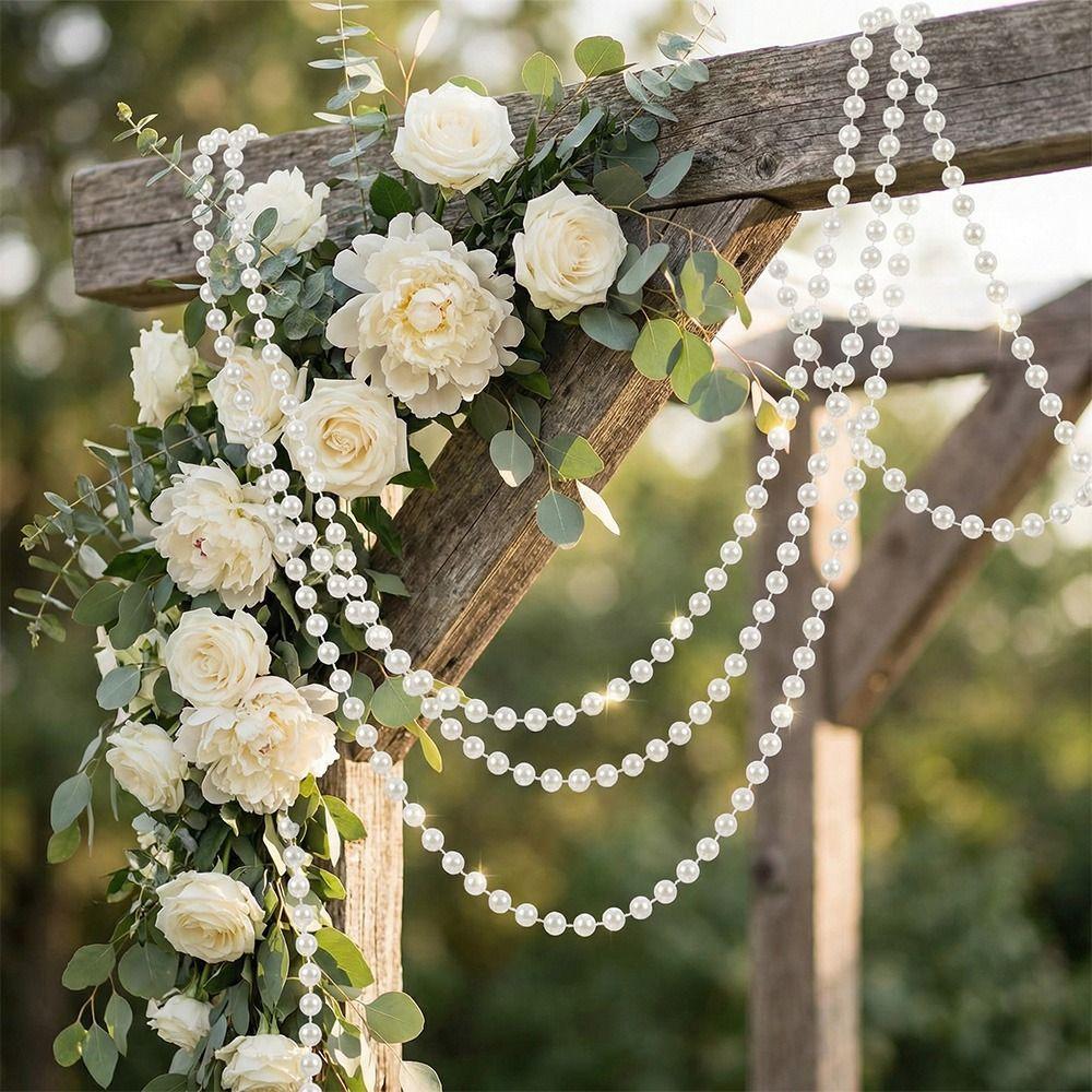 8mm Size Pearl Beads Garland White Beige Color Beads Garland Faux Pearl 10M Pearl Bead Roll Floral Centerpieces