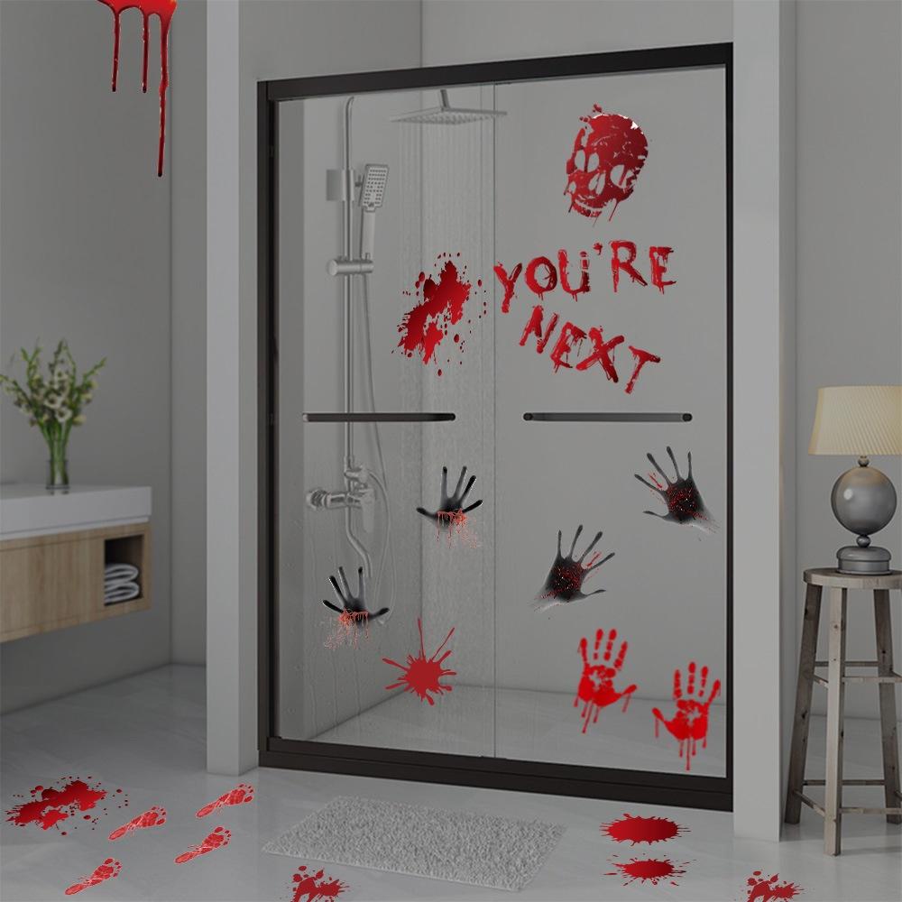 Halloween Decorations Blood Prints Wall Stickers Blood Footprints Ghost Axe Props Easter Stickers Window Stickers