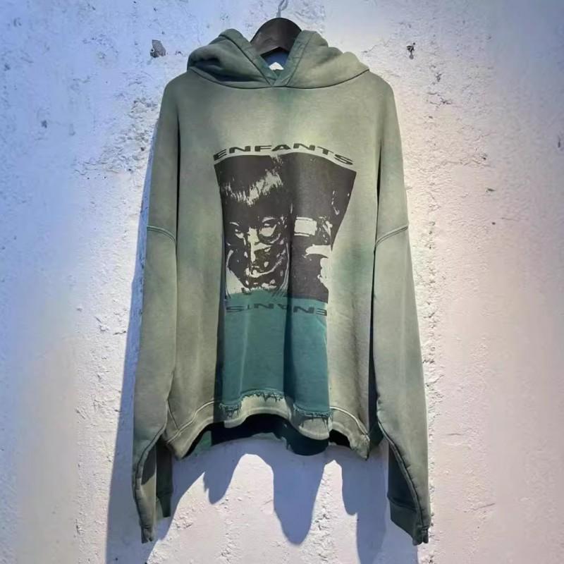 Unisex Oversized Hoodie With Distressed Washed Cotton Print Streetwear Youth Fall