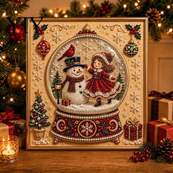 Detailed Resin Faux Diamond Kit Christmas Pearl Art Kit, 20x20cm Xmas Painting DIY Sparkling 3D Craft for Adults, Festive Wall Decor Unique