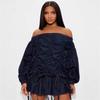 Fashion Solid Loose Fit One Shoulder Long Sleeve Denim Skirt