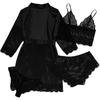 4-Piece Women Sexy Garter Lingerie Set Robes Lace Bodysuit Deep-V Neck Underwear
