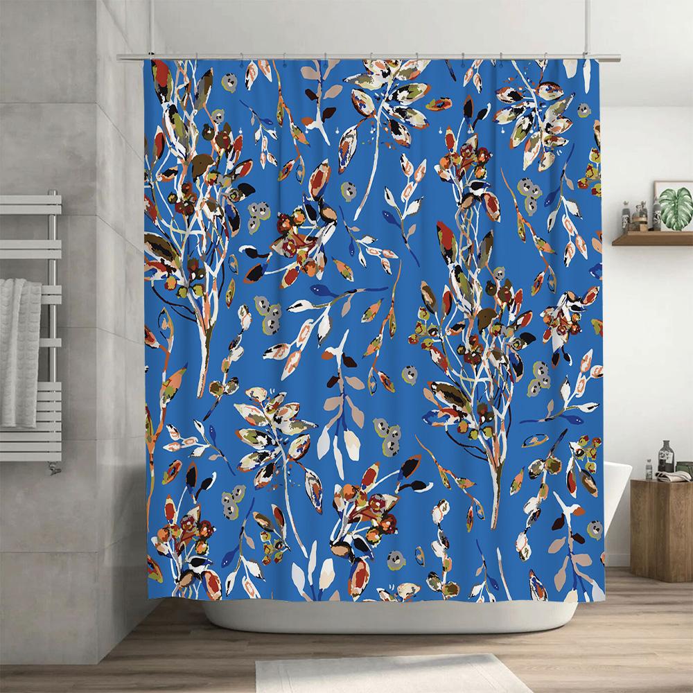 Vibrant Blue Floral Shower Curtain for Bathroom Decor Waterproof Fabric Printed Hanging Accessories with Hook Rings