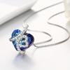 [Pinannie] 925 Sterling Silver Heart-Shaped Blue Crystal Necklace with "I Love You Forever" Engraving - Women's Pendant with Zirconia Decoration -