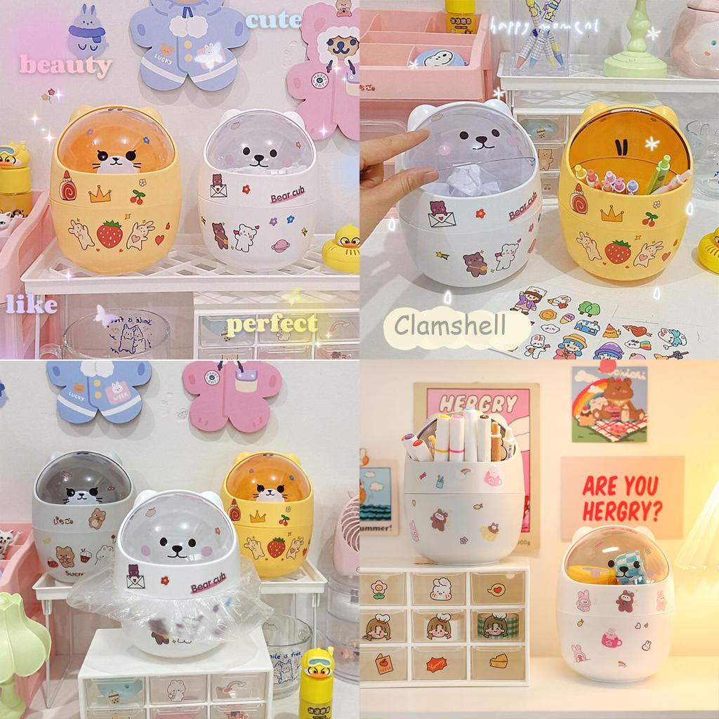 Desktop Ins Trash Can With Lid Mini Cute Storage Box Pencil Organizer Flip