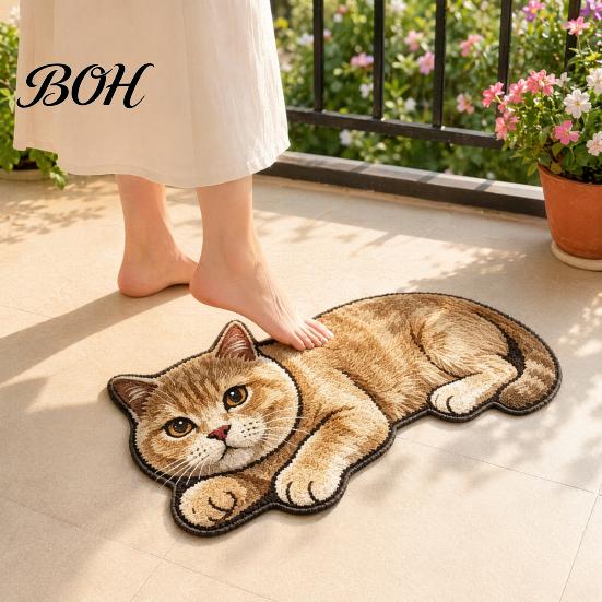 Tile And Wood Floor Mat Cute Cat Bathroom Rug, Anti-Slip Absorbent Bath Washable Plush Easy Care Kitty Door for Entrance Kitchen Home Decor Safety Rug