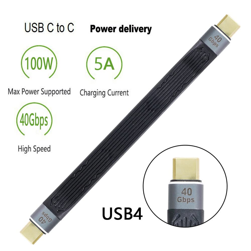 Xiwai Male To Male USB4 40Gbps 100W 8K Flat Slim FPC Data Cable for Laptop Mobile 13cm Type-C USB-C & Phone,