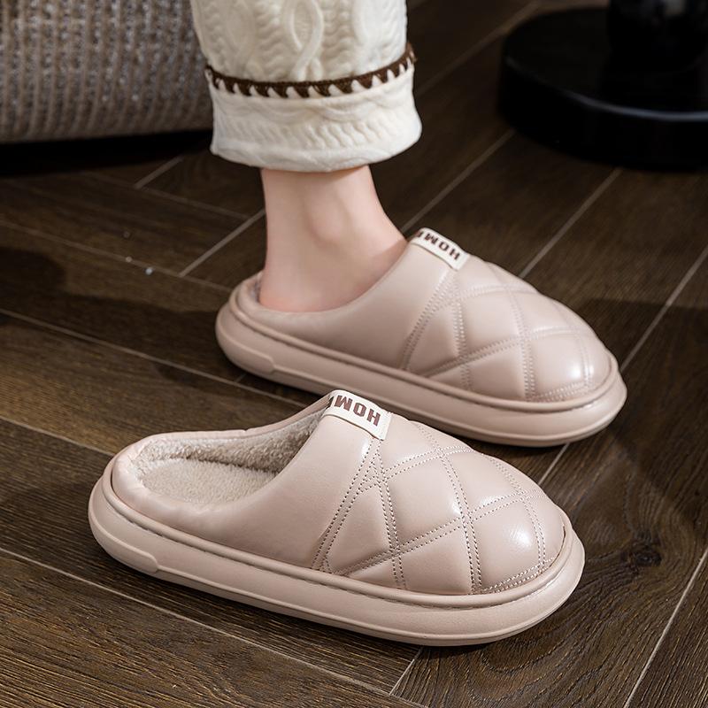 Waterproof Thermal Cotton Slippers Autumn and Winter Velvet Non-slip Thick Bottom Home Couple Household Cotton Slippers
