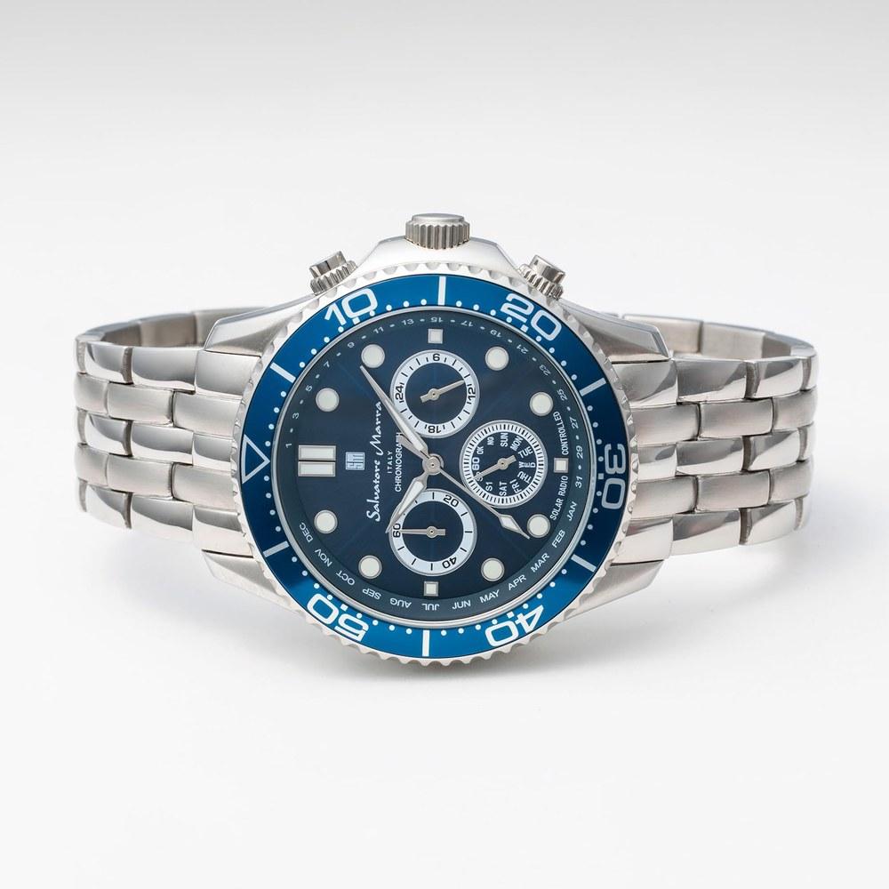 Salvatore Marra Men's Radio Wave Solar Watch Business Analog Quartz Waterproof SSBL Limited Distribution