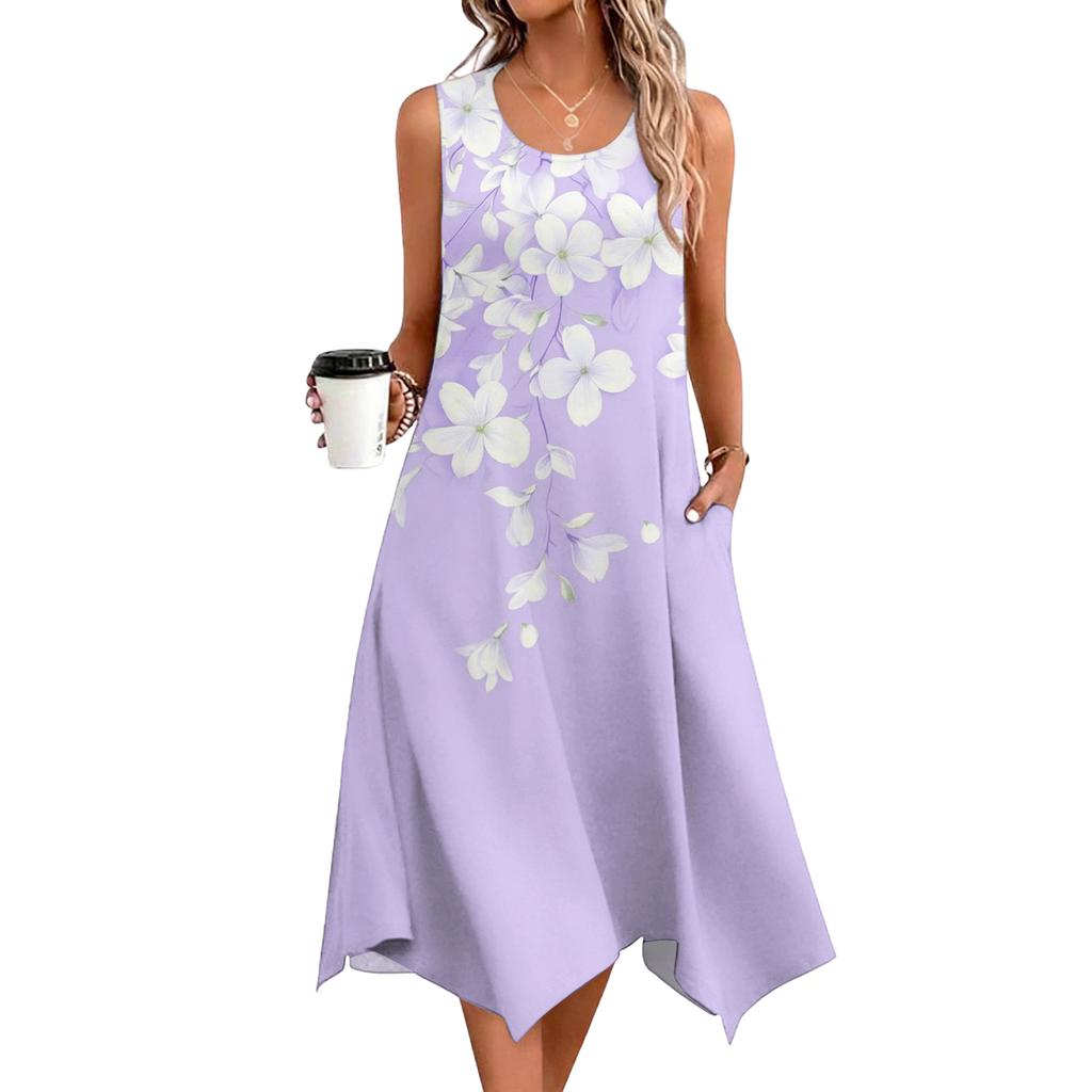 Dámské ležérní šaty na léto Tílkové šaty Volné plážové šaty s kapsami Rozšířené midi letní šaty