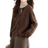 Corner buckle autumn and winter knitted cardigan retro commuter long-sleeved top loose and simple crew neck twist sweater jacket women