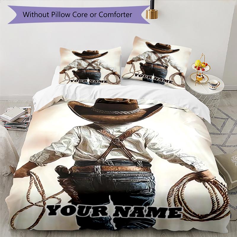 3PC Custom Name Cowboy Dreams Bedding Set Duvet Cover Closure Includes 1 Duvet Cover & 2 Pillowcases for Bedroom