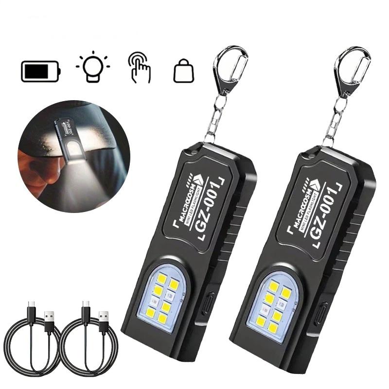 Mini Powerful Cob Led Keychain Flashlight Usb Rechargeable Hanging Work Light Waterproof Keyring Camping Walking Pocket Lamp