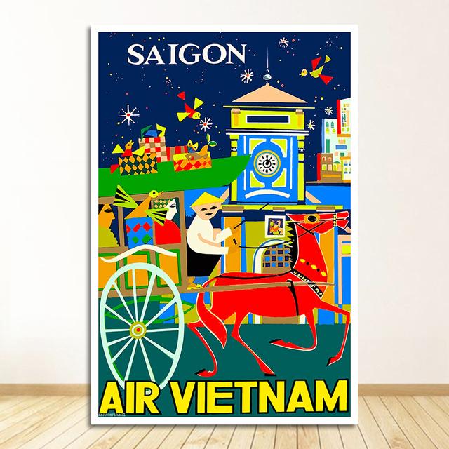 Şehir Seyahat Tuval Resimleri Vintage Duvar Kraft Posterler Kaplamalı Duvar Çıkartmaları Ev Dekor Hediye Vietnam Su Pazarı Hoi an Sarı Çerçeve Yok