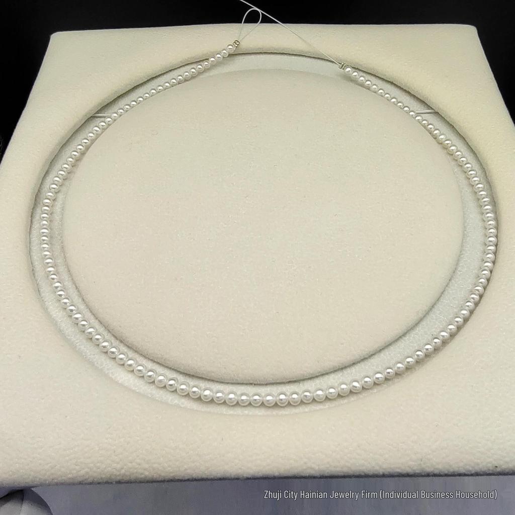 Freshwater Millet Pearl Semi-Finished Necklace 3-3.5mm White Near-Round Lustrous Beads for DIY Jewelry