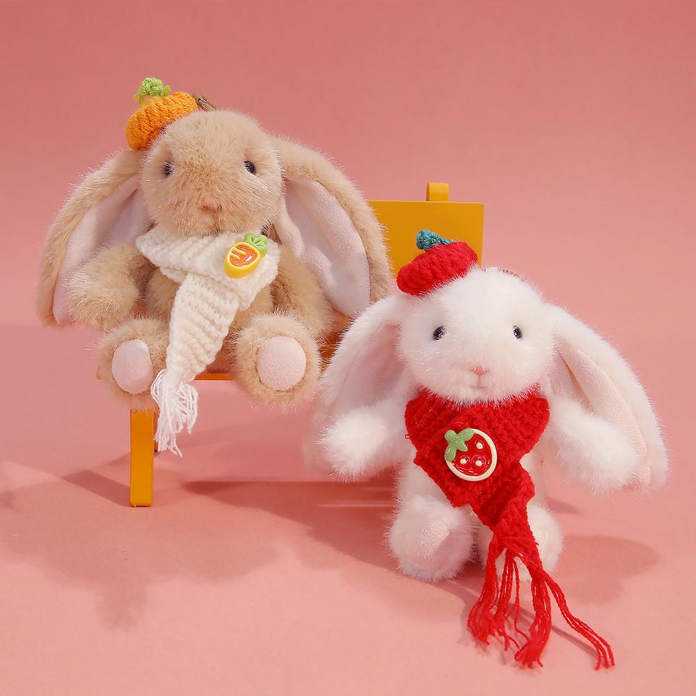 Plush Rabbit Keychain With Knitted Scarves And Hats Decor For Kids And Giftgiving