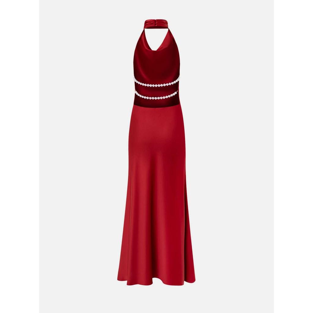 Summer New Satin Halter Dress Women's Sexy V-neck Backless Slim Fit Long Maxi Dress European American Crossbody Women's Clothing
