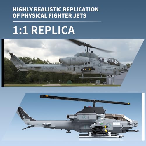 MISINI M8024 AH-1W Super Cobra Armed Helicopter Building Blocks Set, 958-Piece Military Medium-Sized 1:35 Scale Helicopter Building Blocks Set, Perfec
