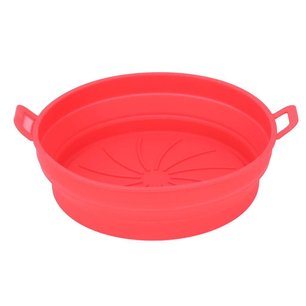 Foldable Fryer Silicone Liner Food Grade High Temperature Resistant Round Fryer Silicone Pot Red Diameter 21CM