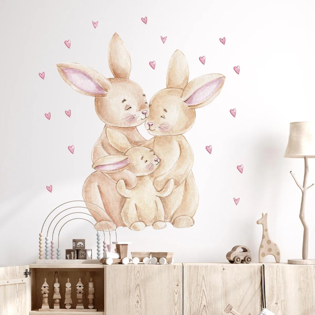 1Pc Cartoon Cute Love Heart Rabbit Wall Stickers for Kids Room Decor Baby Room Decoration Child Living Room Wall Decals DIY
