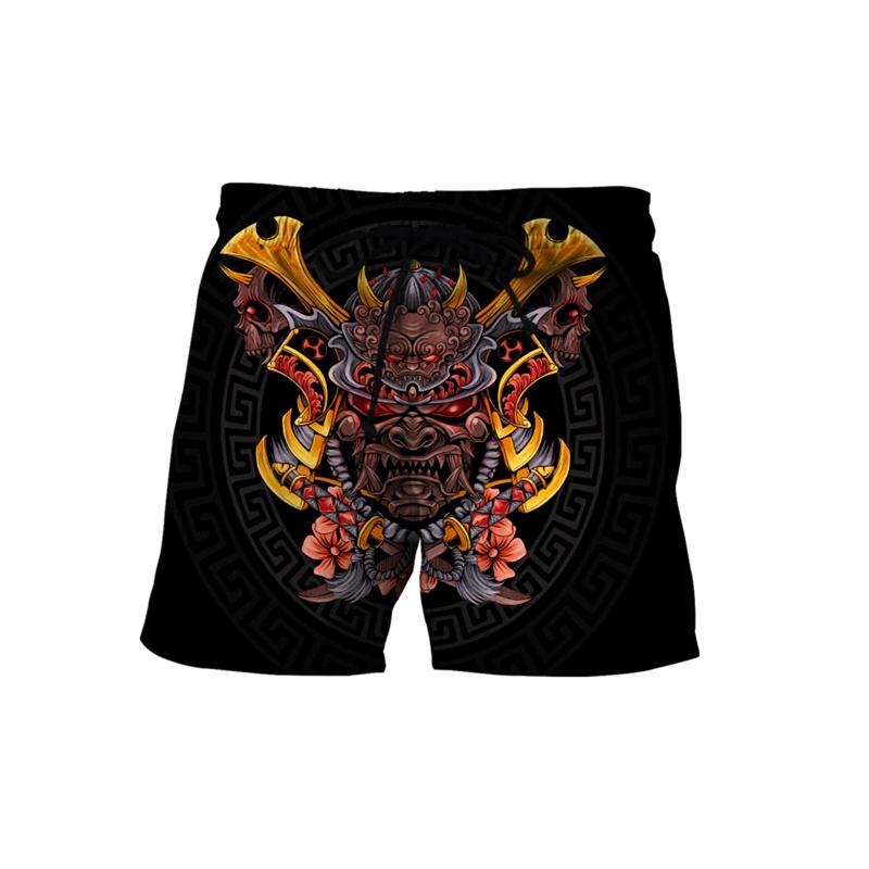 Japanese Samurai Mask Beach Shorts For Men's Clothing Street Harajuku Shorts 3D Print Retro Fashion Mystery Style Funny Pants