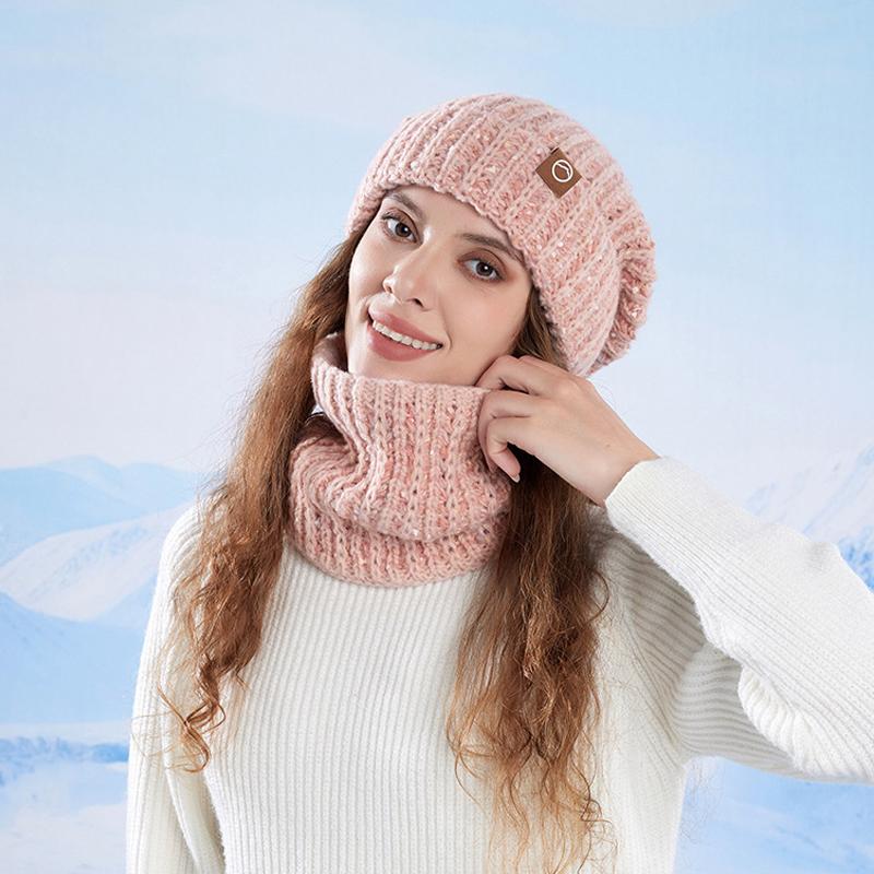 Winter Hat Scarf Set Women's Outdoor Velvet Warm Knitted Hat Ear Protection Head Wool Hat