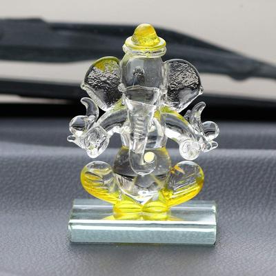 Yellow and Transparent Double Sided Crystal Car Ganesha Showpiece